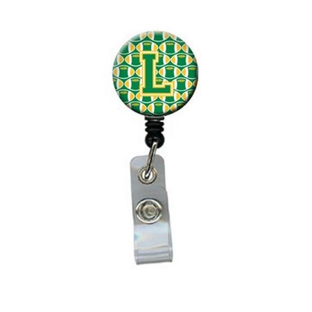 CAROLINES TREASURES Letter L Football Green and Gold Retractable Badge Reel CJ1069-LBR